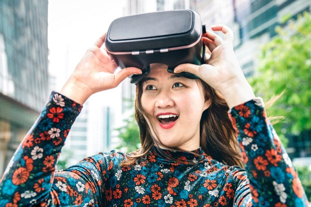 woman loving VR