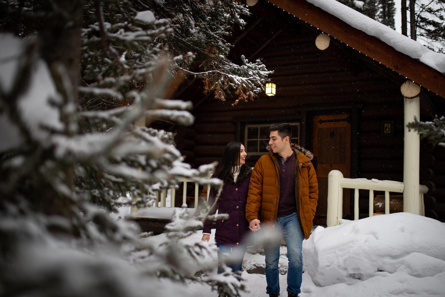 Storm Mountain Lodge Winter Cabin Couple
