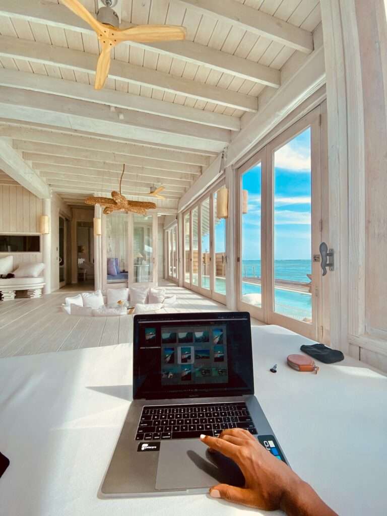 digital nomad works from gorgeous oceanside suite