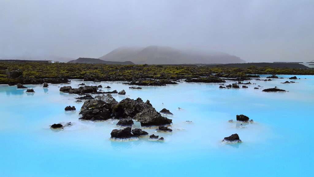 Blue lagoon in Iceland. Beautiful blue landscape. Blue wallpaper.