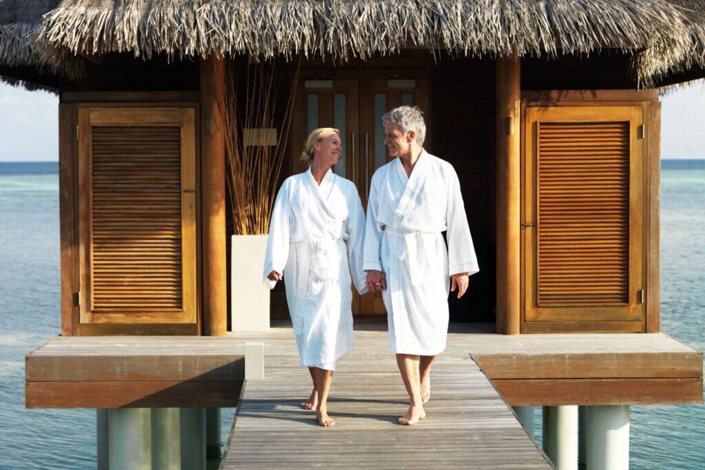 couple in spa robes
